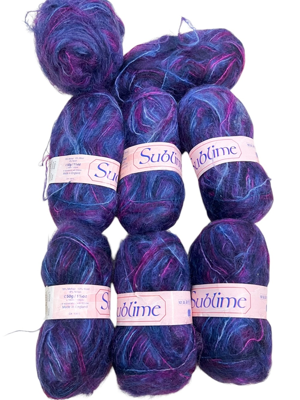 8 Skeins Sublime Yarn Mohair Wool Purple Blue Made England 109 Yards/skein